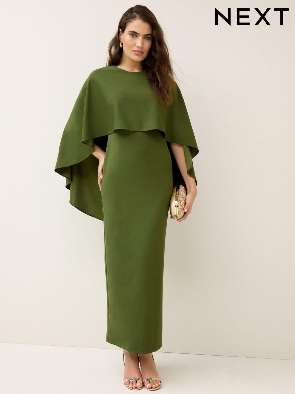 Olive Green Cape Maxi Dress