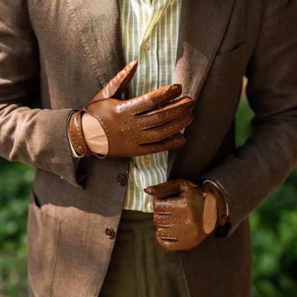 Monza – Men’s Leather Driving Gloves in Saddle Brown