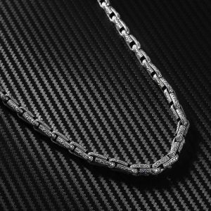 Handmade Sterling Silver Chain Necklace for Men | Heavy Engraved Gothic Style | Unique Masculine Gift | Perfect for Father’s Day & Birthdays