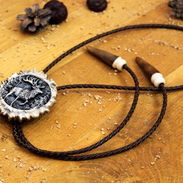 Bolo Tie – Gifts for Him | Leather Cowboy Necktie | Accessories | Mens Necklace Made From Deer Antlers