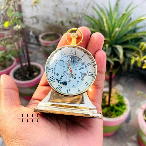 Beautiful antique look tiny clock mechanical table desk clock curved design glass golden (3.5×2.5)inches