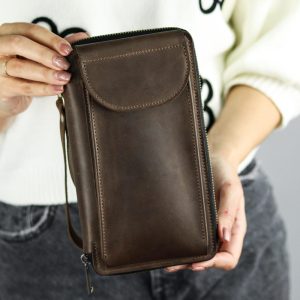 Father’s Day Gift! Leather Wallet with Phone Compartment/ Handmade Travel Accessory/ Smartphone Purse With Wrislet/ Men’s Leather Wallet
