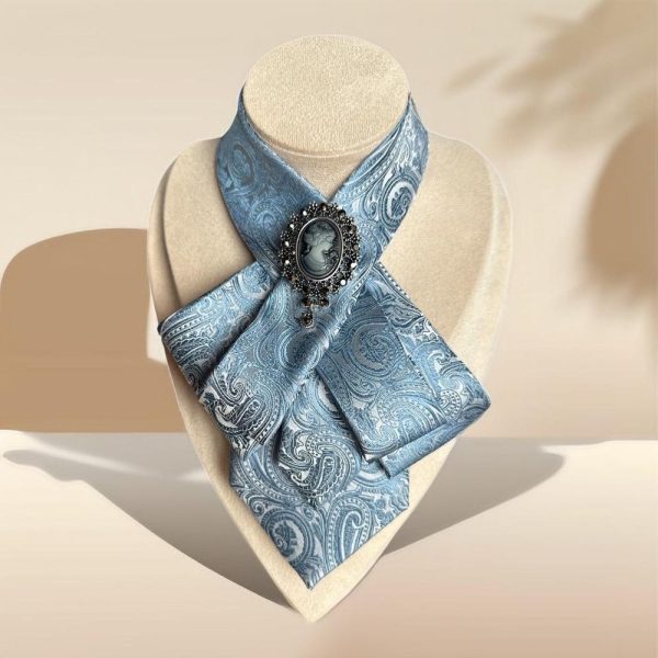 Pattern Necktie Necklace for Women – Handmade Bow tie accessory with Cameo Brooch Pin  – Perfect Gift for Business Woman – Wedding Outfit