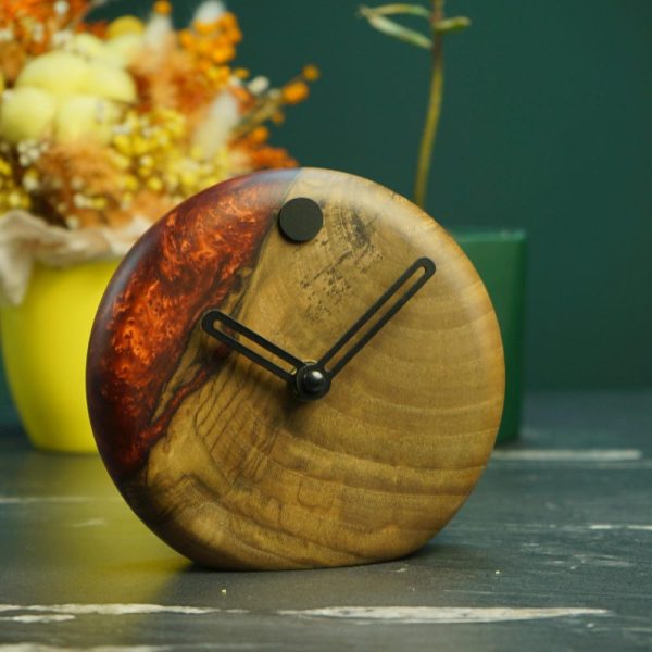 Unique Resin and Wood Table Clock – Modern Desk Timepiece, Handmade Home Office Decor – Unique Table Clock, Customizable Gift Idea