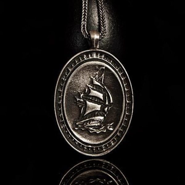 Vintage Silver Ship Pendant, Mens Accessories, Handmade Ship Necklace, Silver Charm Nautical, Adventurer Pendant, Mens Necklace